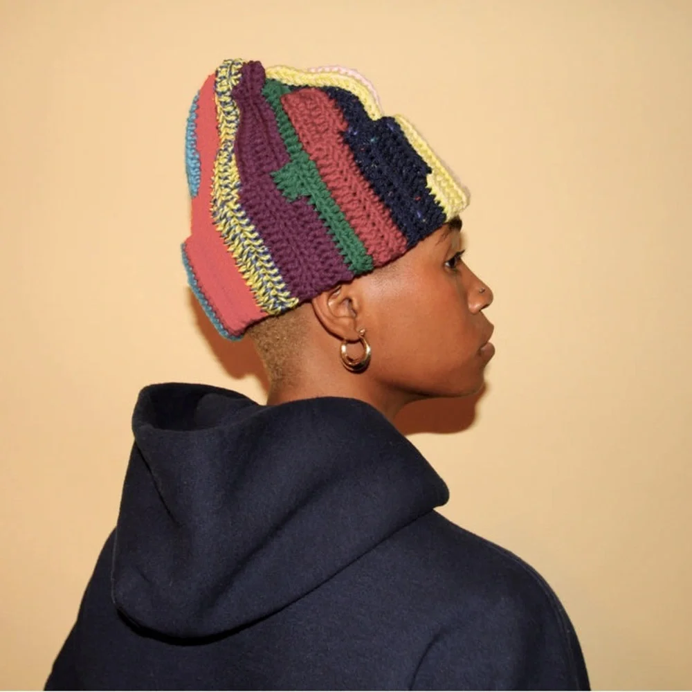 L’REESE HANDMADE MIXED CROCHET BEANIE MULTI COLOR UNISEX OS NWOT